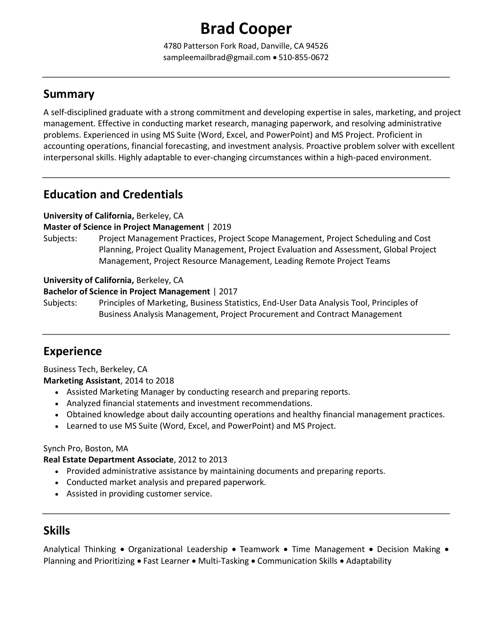 Free Resume Sample